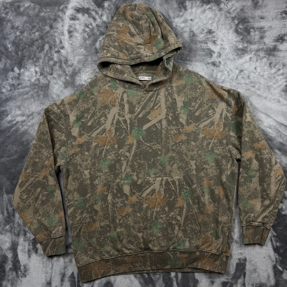 Public Supply NYC Hoodie Mens XL Camo Leaf Print Fleece Pullover Brown Green
